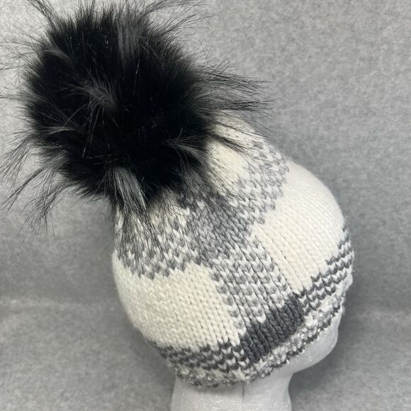 Nardi Tagliaferri Beanie Womens Wool Alpaca Blend Made‎ Italy Pom Pom Grey White - Picture 5 of 10